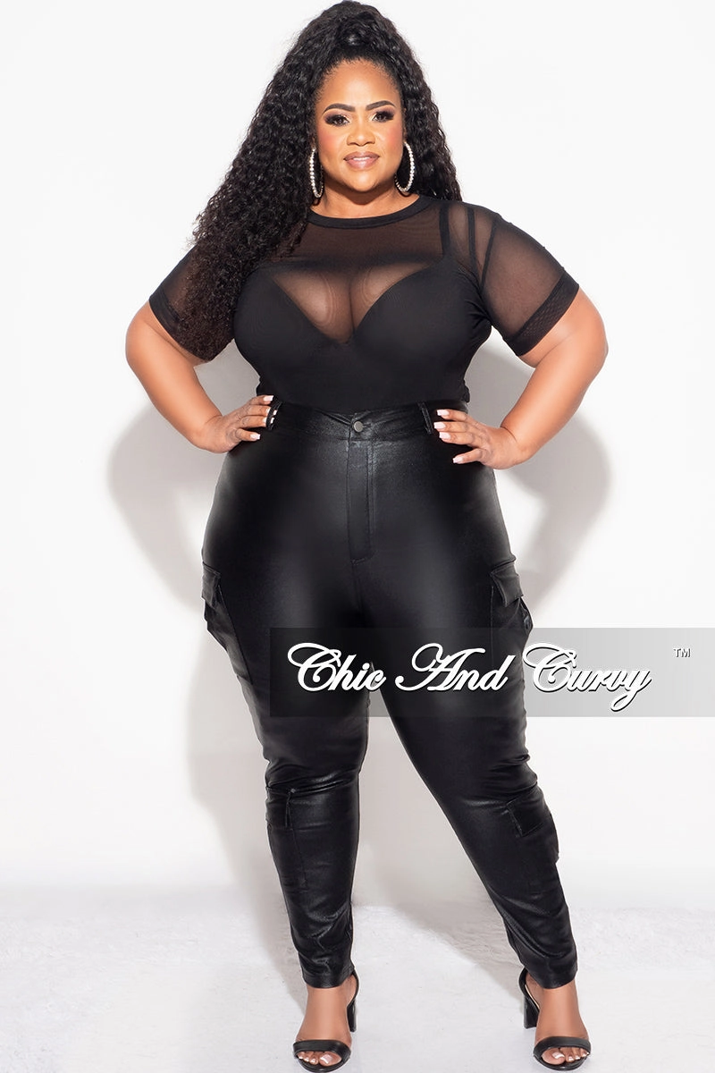 breathable panels Final Sale Plus Size Slim Cargo Pants in Metallic Black