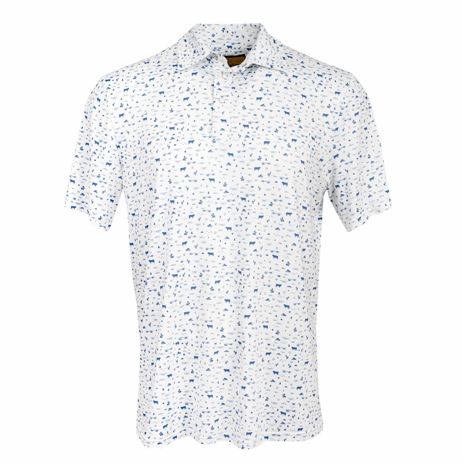 STS Ranchwear Mens Fairway Blaze White/Navy Poly/Spandex S/S Polo Shirt Fitted Design Tear Resistant Reinforcement