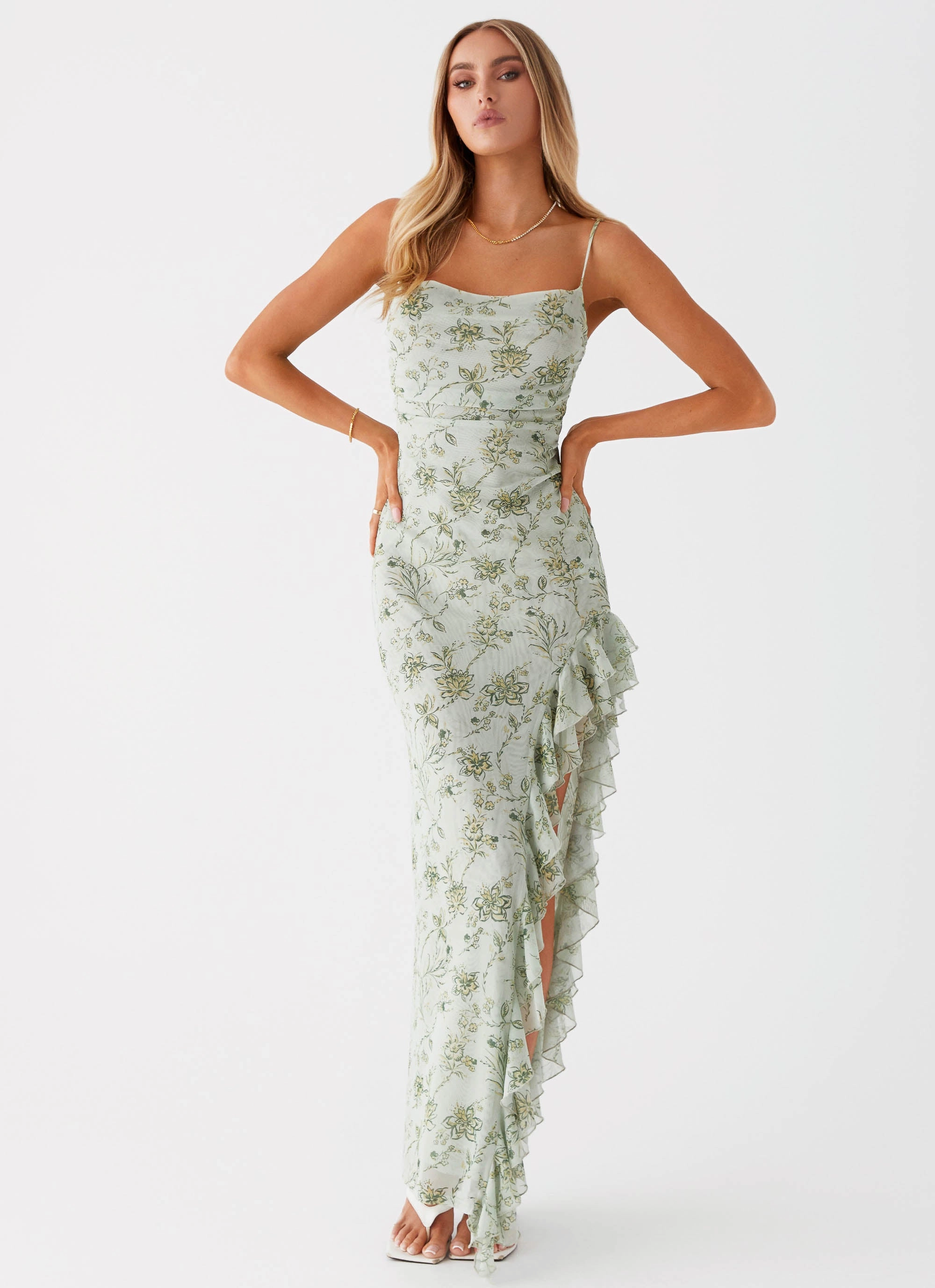 Princessa Maxi Dress - Sage Floral Lace Detail Sharp Finish