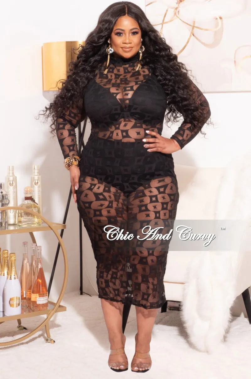 Final Sale Plus Size BodyCon In Mesh in Black Geometric Print Sleek lines