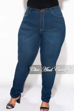 Cozy Lining Anti Chafe Lining Final Sale Plus Size High Waist Jeans in Dark Denim