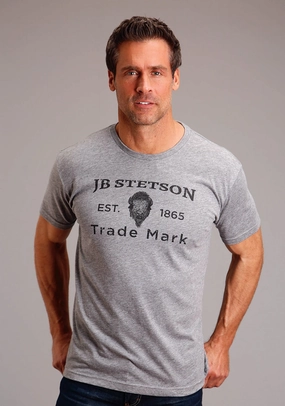 Stetson Mens Buffalo Head Grey Cotton Blend S/S T-Shirt Smooth Jersey Texture Versatile Fit