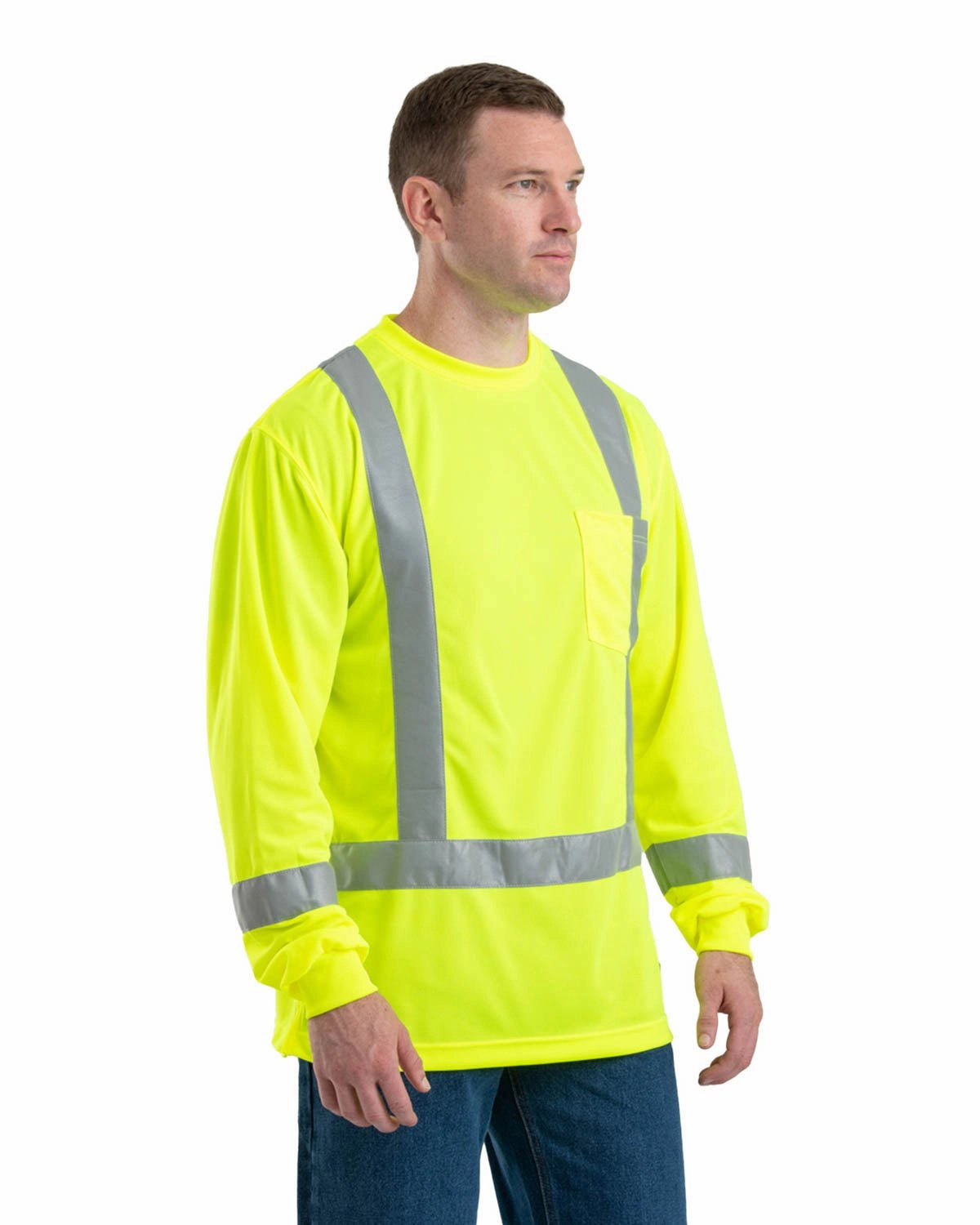 Berne Mens Yellow Polyester Hi-Viz Performance L/S Tee S/S Breathable mesh Petite Cut