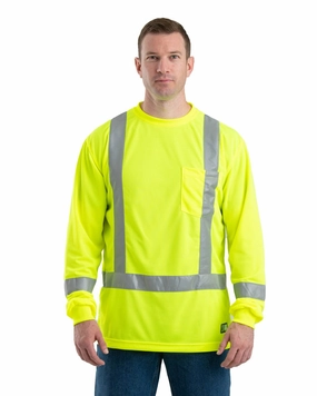 Anti Pilling Treatment Mature Elegance Berne Mens Yellow Polyester Hi-Viz Performance L/S Tee S/S