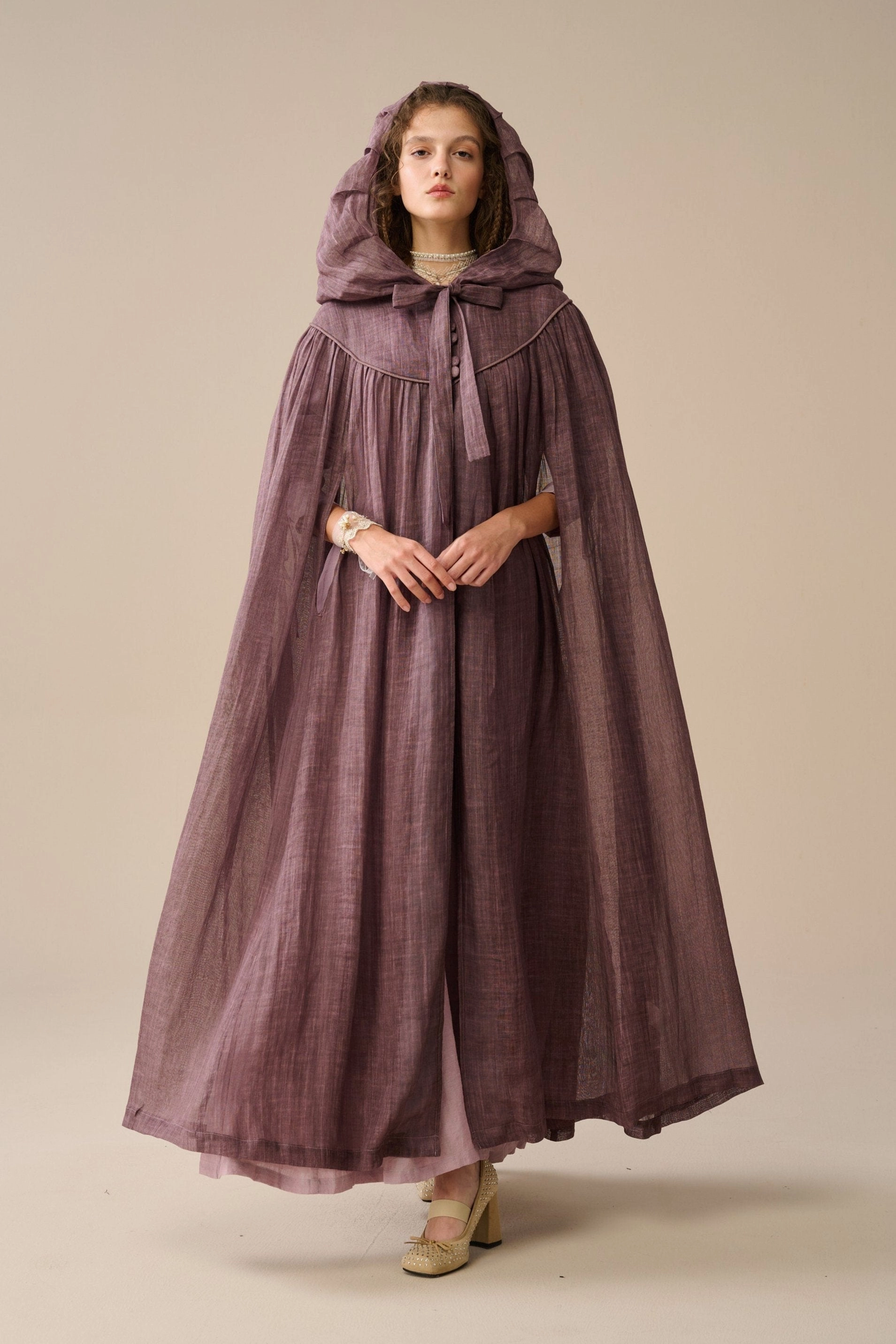 Venus 24 | Fairy Linen Hooded Cloak Crew Neckline Bamboo Fiber Blend