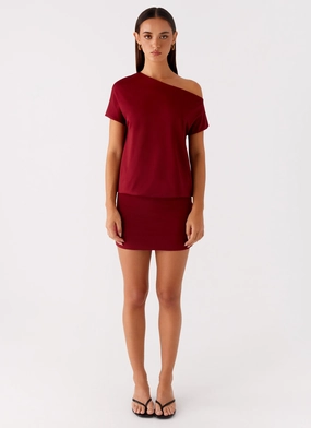 Crinkle Effect Versatile and Comfortable Paulie Mini Dress - Maroon