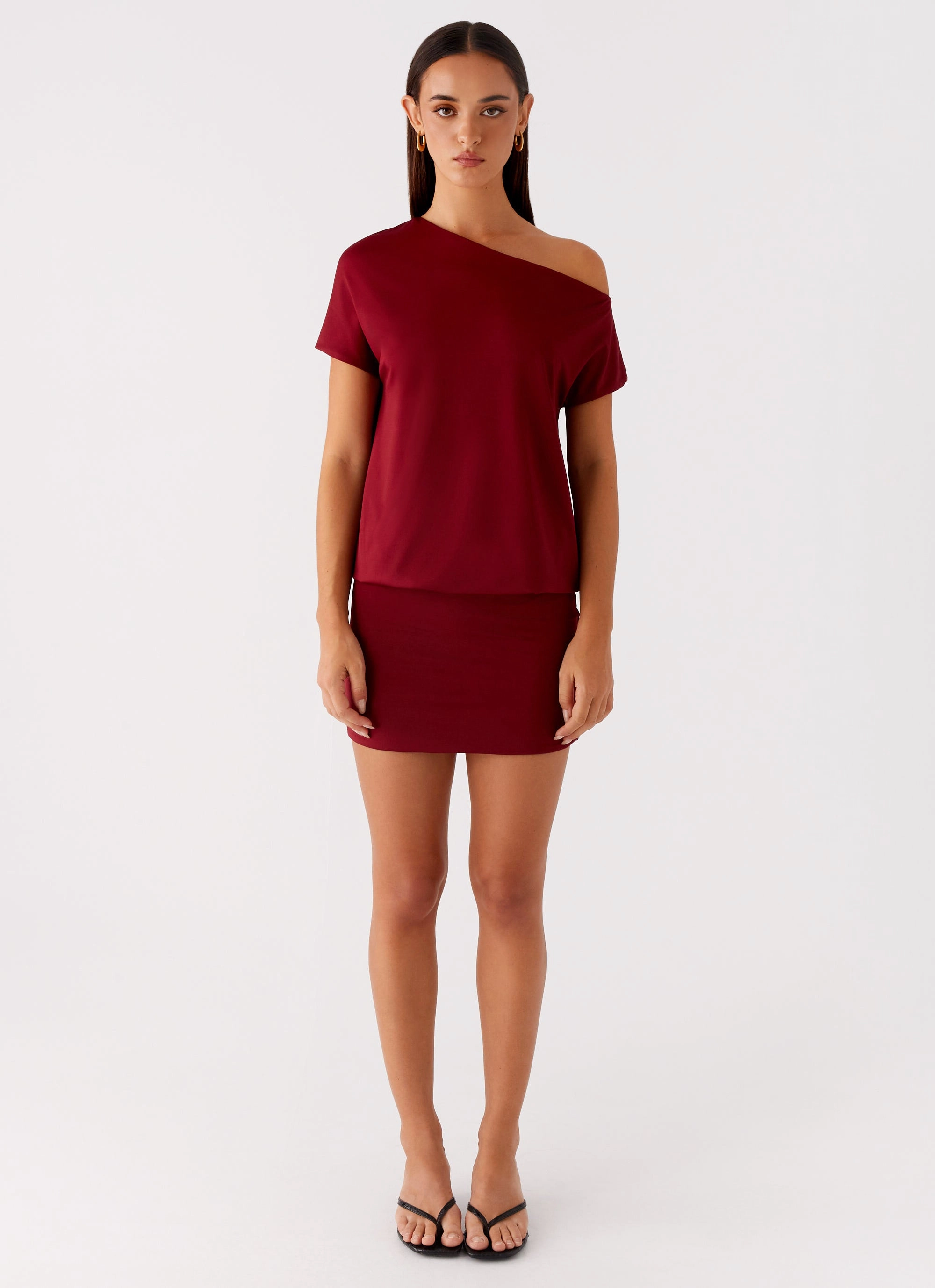 Crinkle Effect Versatile and Comfortable Paulie Mini Dress - Maroon