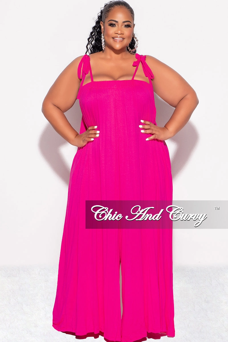 Sporty Function Final Sale Plus Size Oversized Jumpsuit with Self Tie Straps in Fuchsia