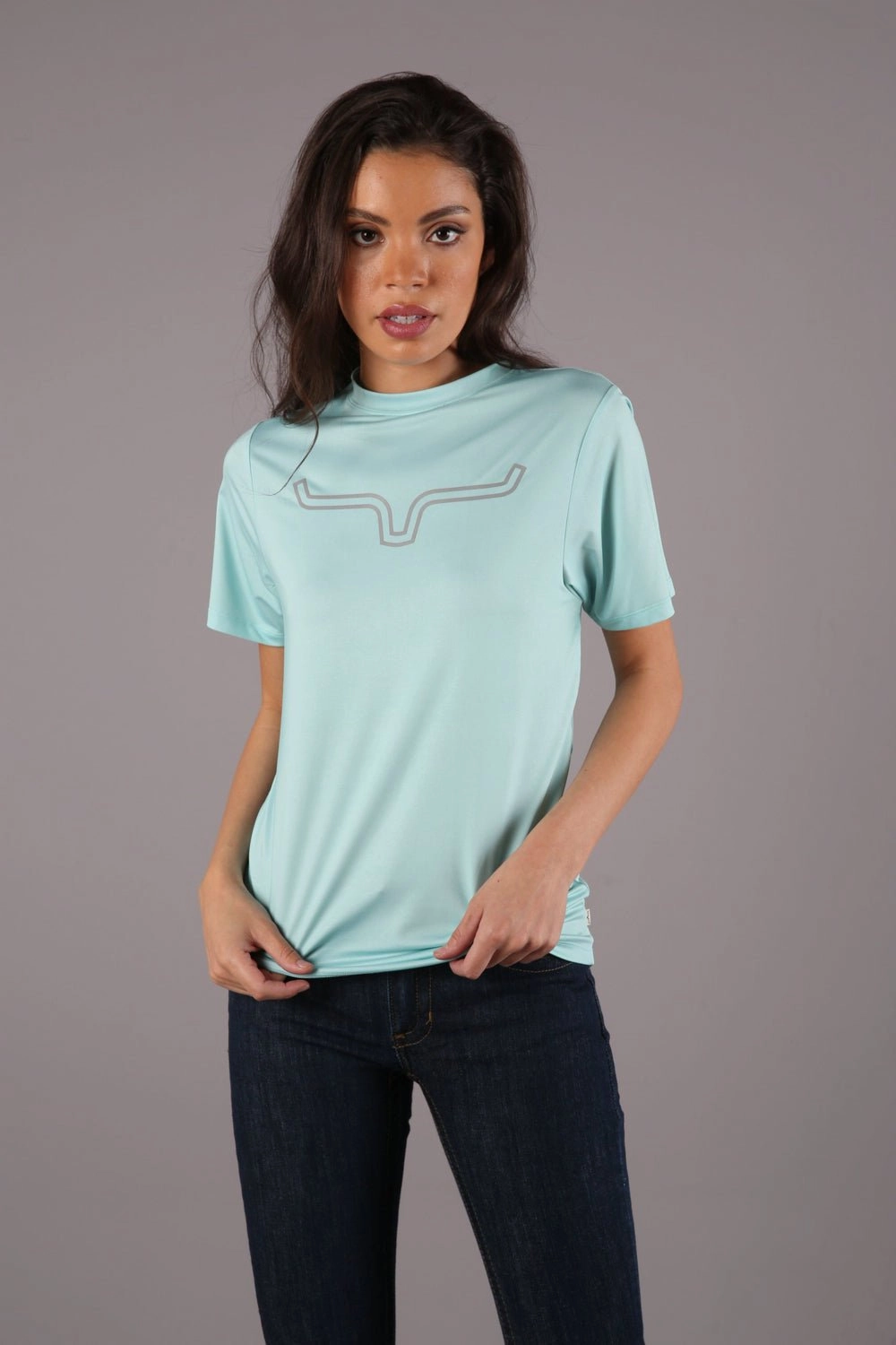 Multi Functional Pockets Sweat-Absorbing Kimes Ranch Womens Outlier Tech Tee Aqua Cotton Blend S/S T-Shirt