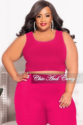Final Sale Plus Size Sleeveless Crop Top in Fucshia (Top Only) Relax Fit Wear Durable Wear