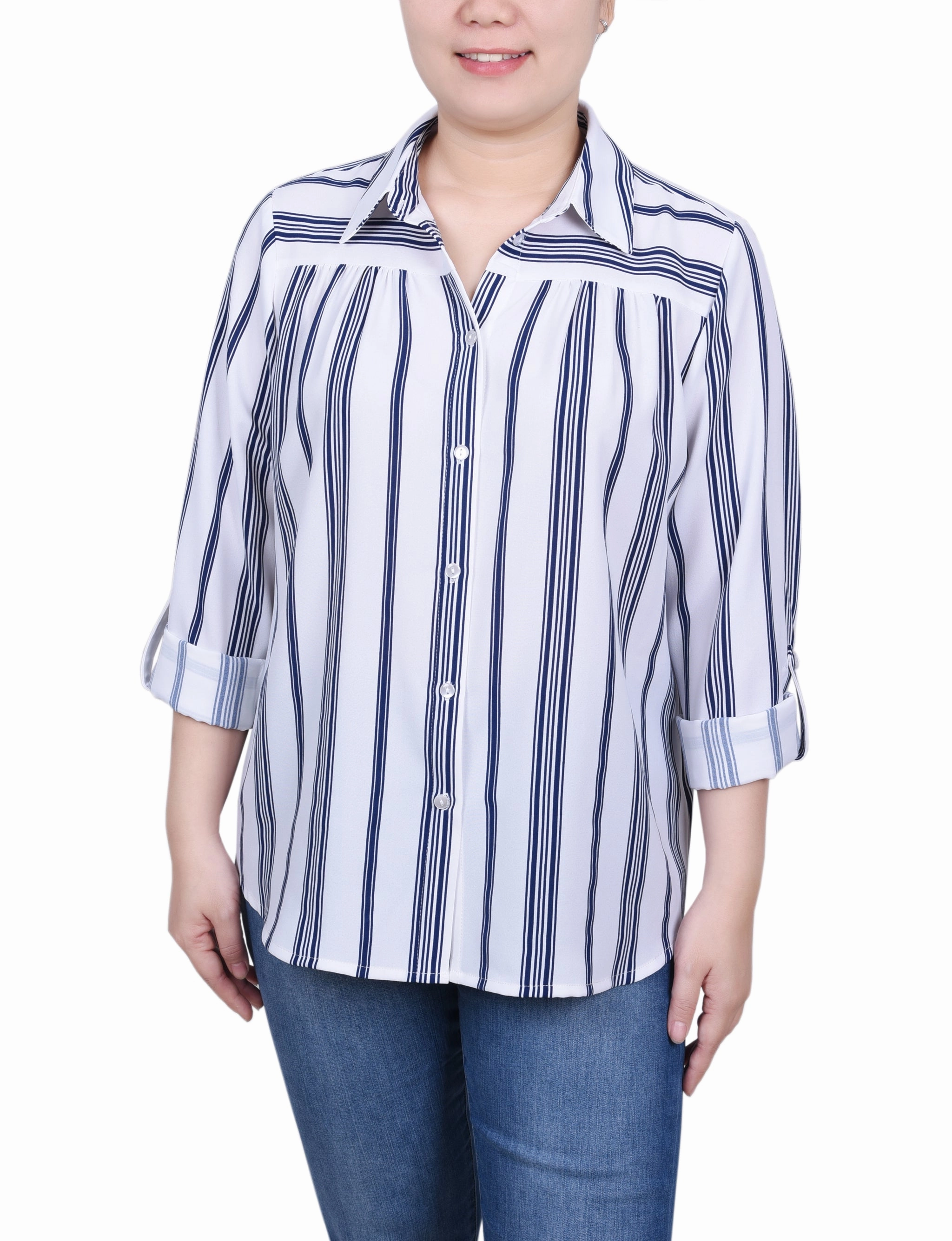 Long Roll Tab Sleeve Blouse Street Style