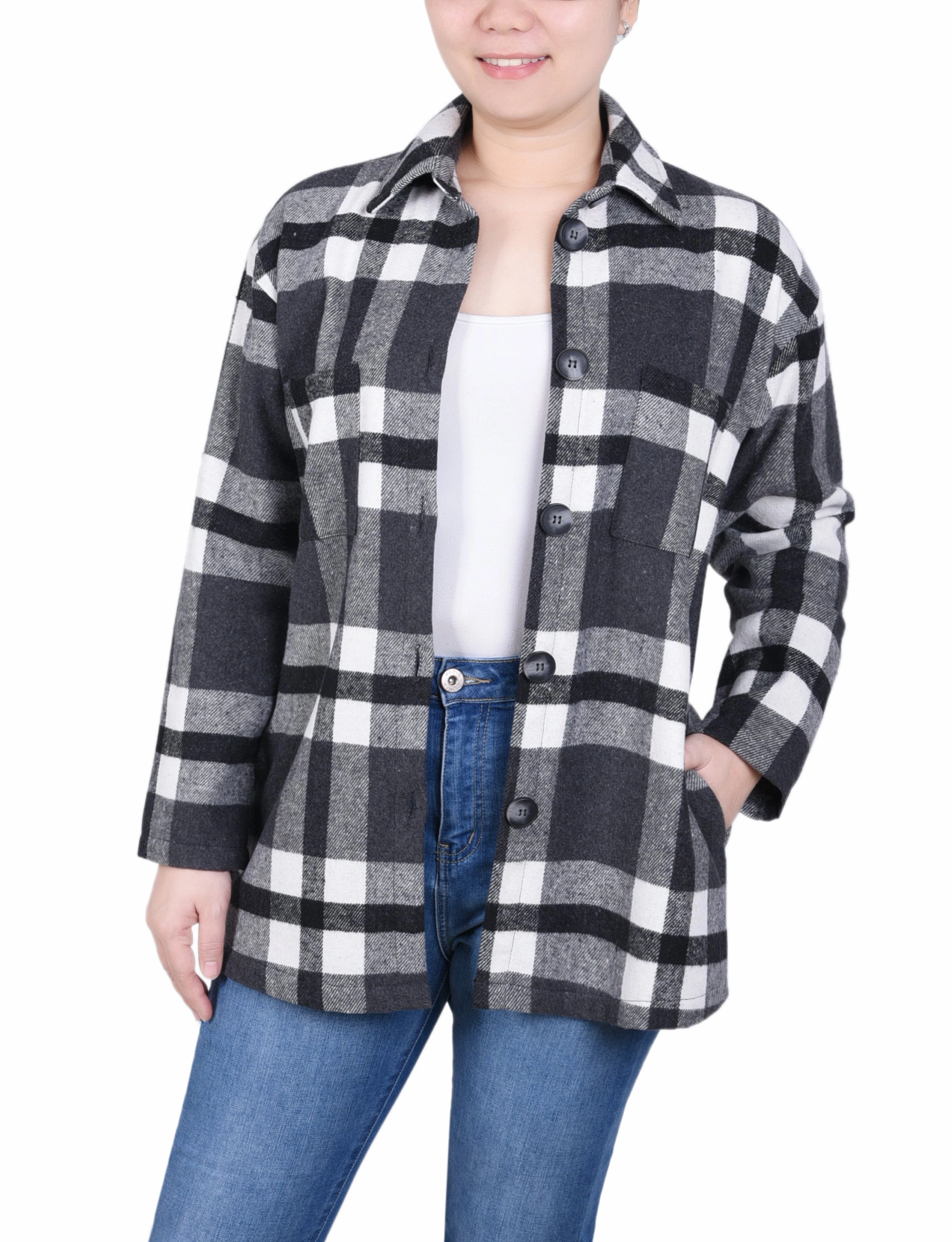 Long Sleeve Brushed Twill Shirtjacket AllDay Comfort