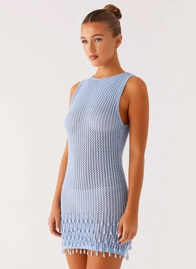 Miracle Beaded Crochet Mini Dress - Blue Fit Focused