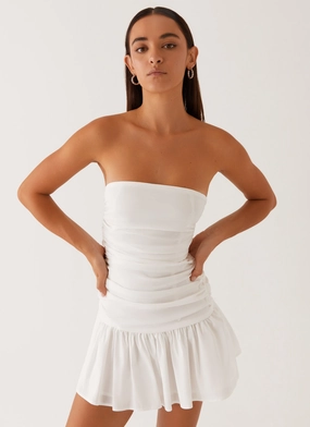 Soft Cut Fitted Look Carmel Mini Dress - White