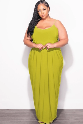 Final Sale Plus Size Tank Spaghetti Strap Maxi Dress in Lime / Puce Dynamic Fit