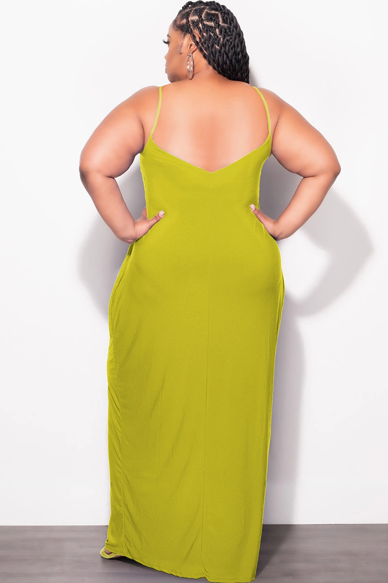 Final Sale Plus Size Tank Spaghetti Strap Maxi Dress in Lime / Puce Abrasion Resistant Surface Versatile Fashion