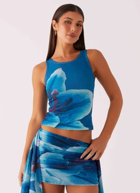 Edera Tank - Turquoise Floral Urban Style Couture Inspired