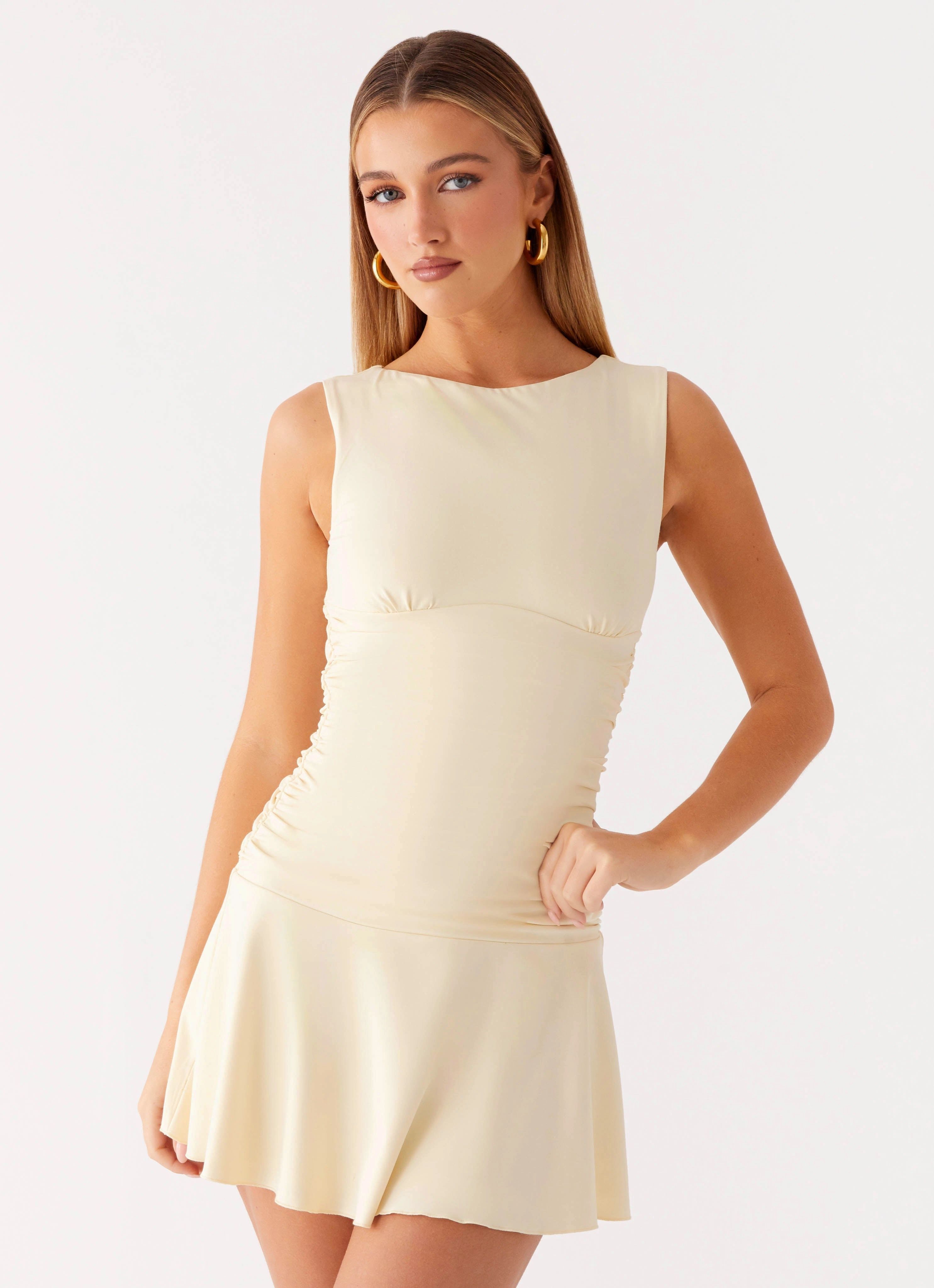 Summer Ready Kelda Mini Dress - Yellow Knitted Fabric Crochet Style