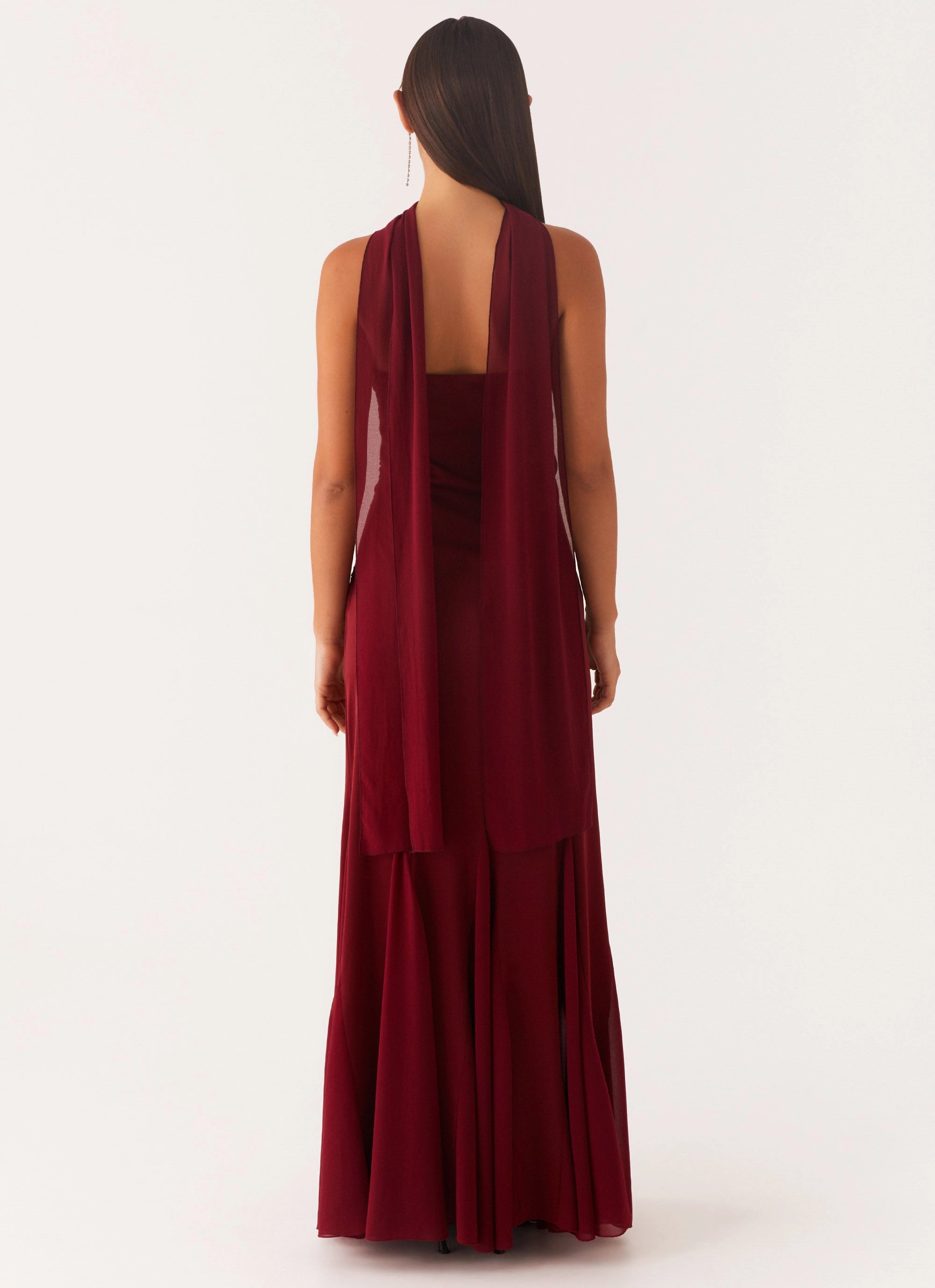 Organic-Fabric Neutral Finish Melrose Satin Chiffon Maxi Dress - Deep Red