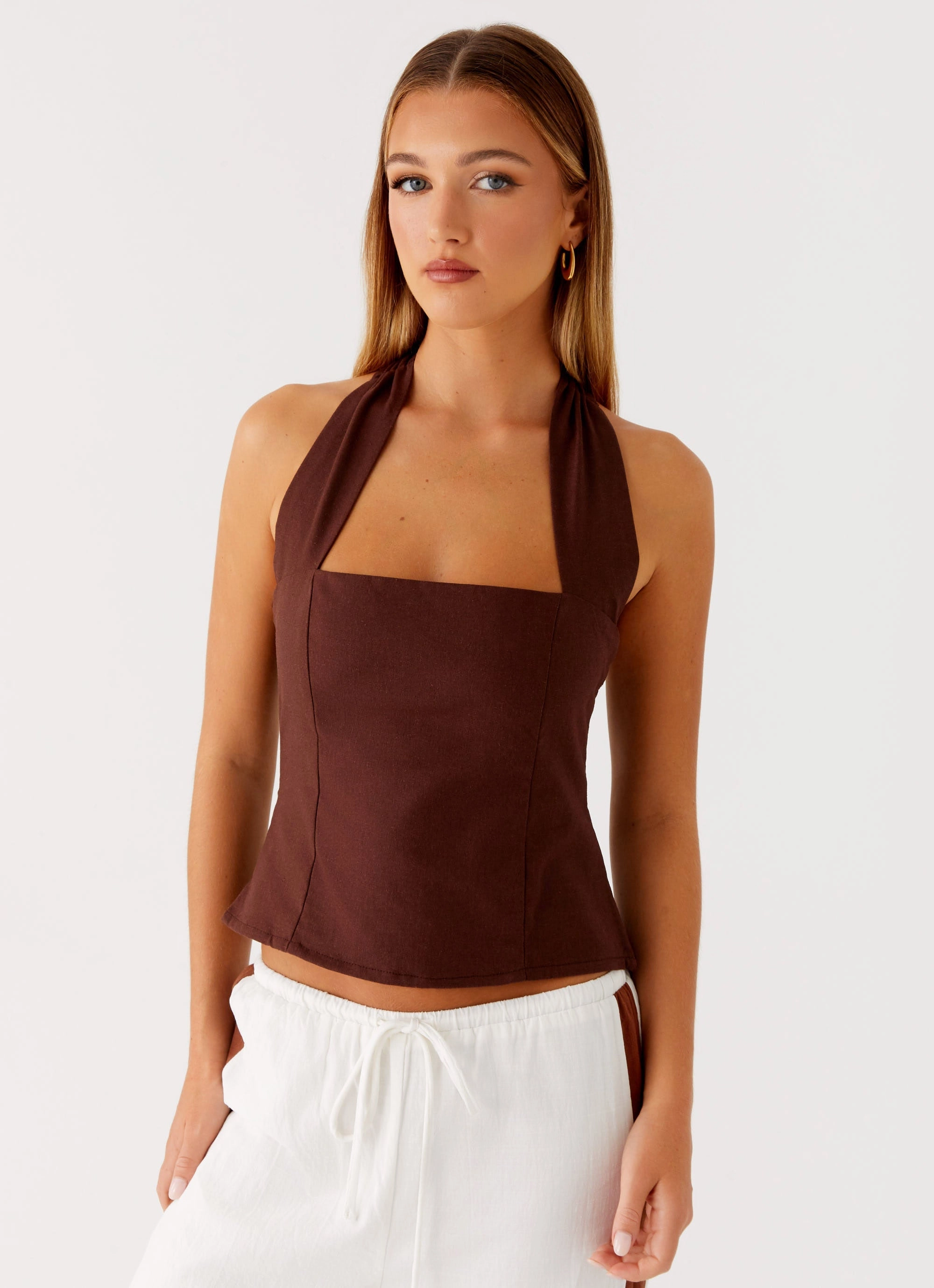 Sunflare Linen Halter Top - Chocolate Bamboo Derived Material
