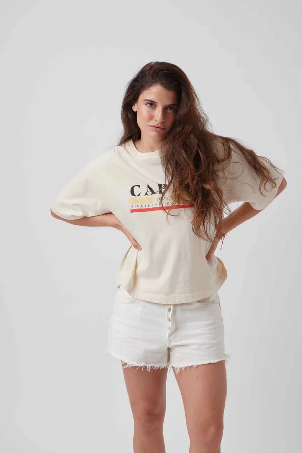 AntiFade Treatment Airflow Optimized Weave Sunny Somewhere Capri Boyrfriend Tee