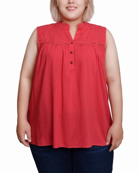 StaticResistantFabric Comfortable clothing Plus Size Sleeveless Yoked Blouse