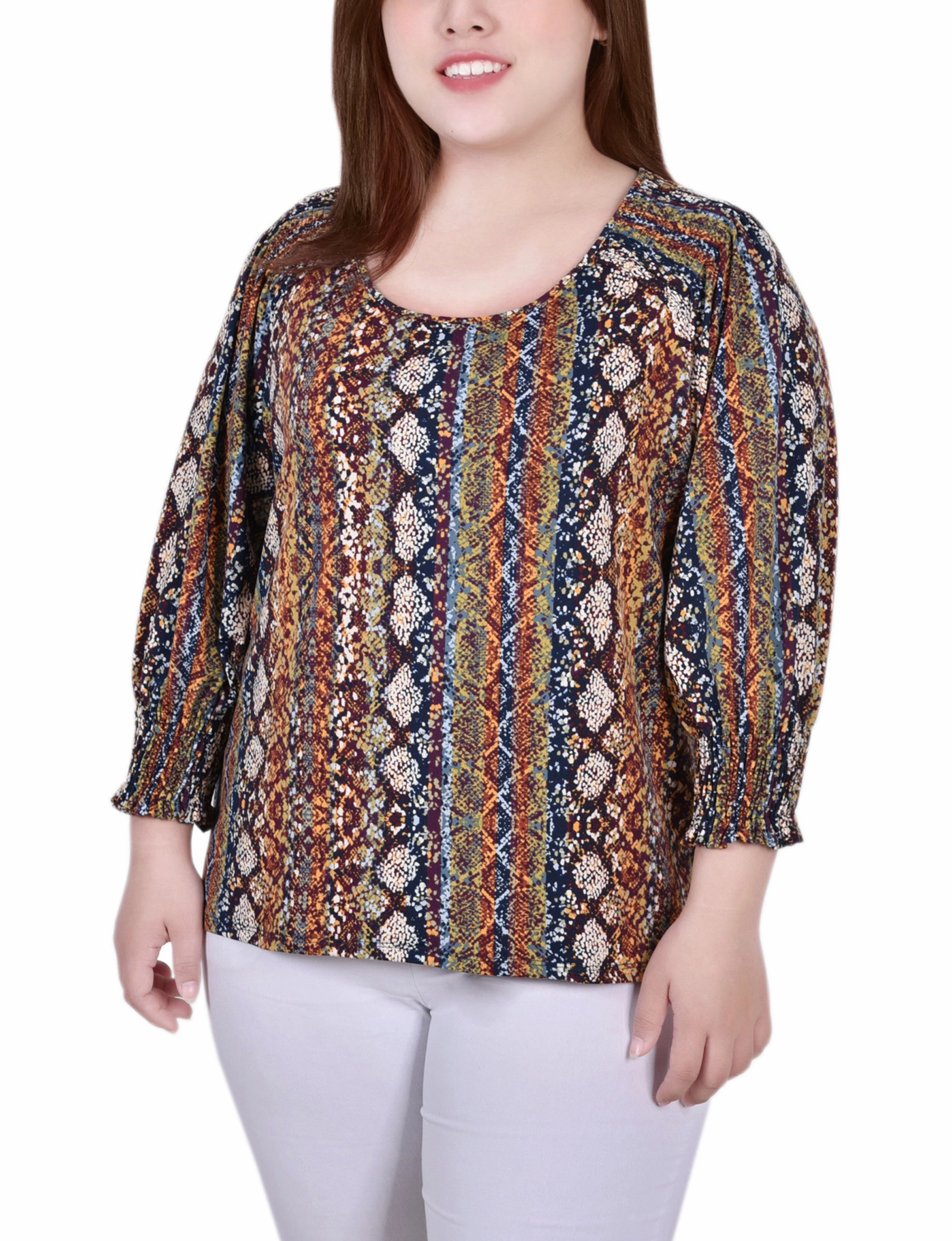 Fashionable Tank Plus Size 3/4 Smocked Detail Top