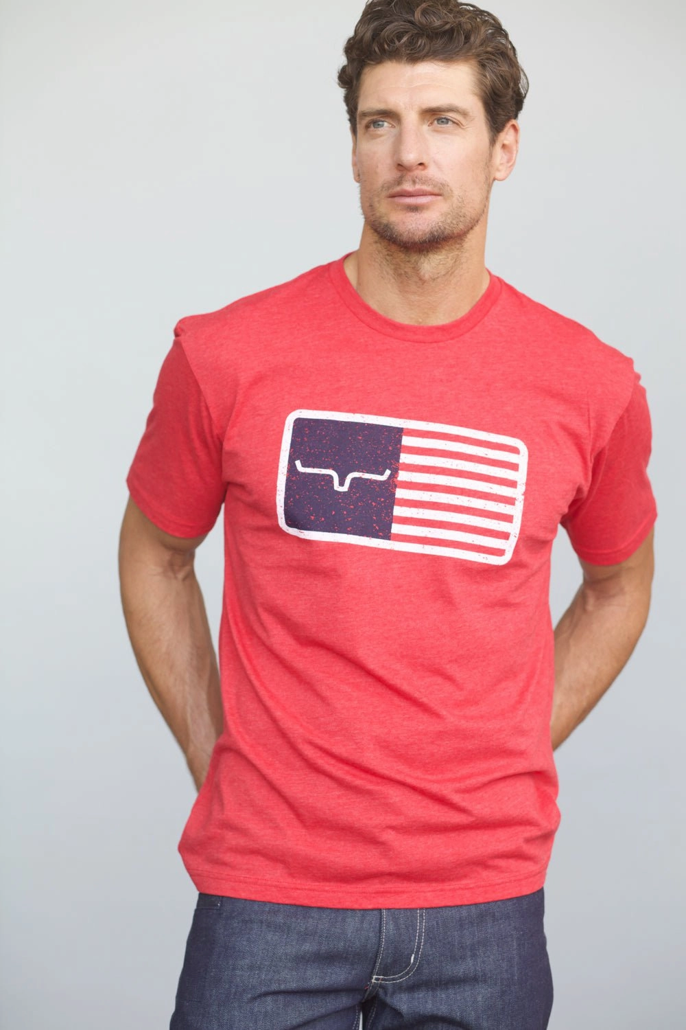 Kimes Ranch Mens American Trucker Tee Red Cotton Blend S/S T-Shirt Crew neck classic Sport Performance