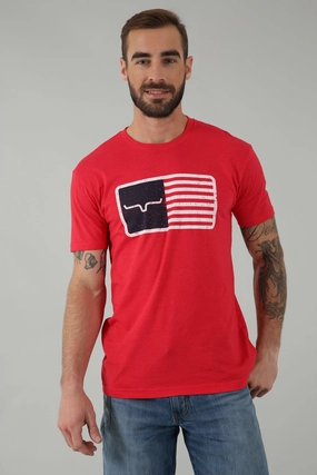 Hypoallergenic Fibers Kimes Ranch Mens American Trucker Tee Red Cotton Blend S/S T-Shirt