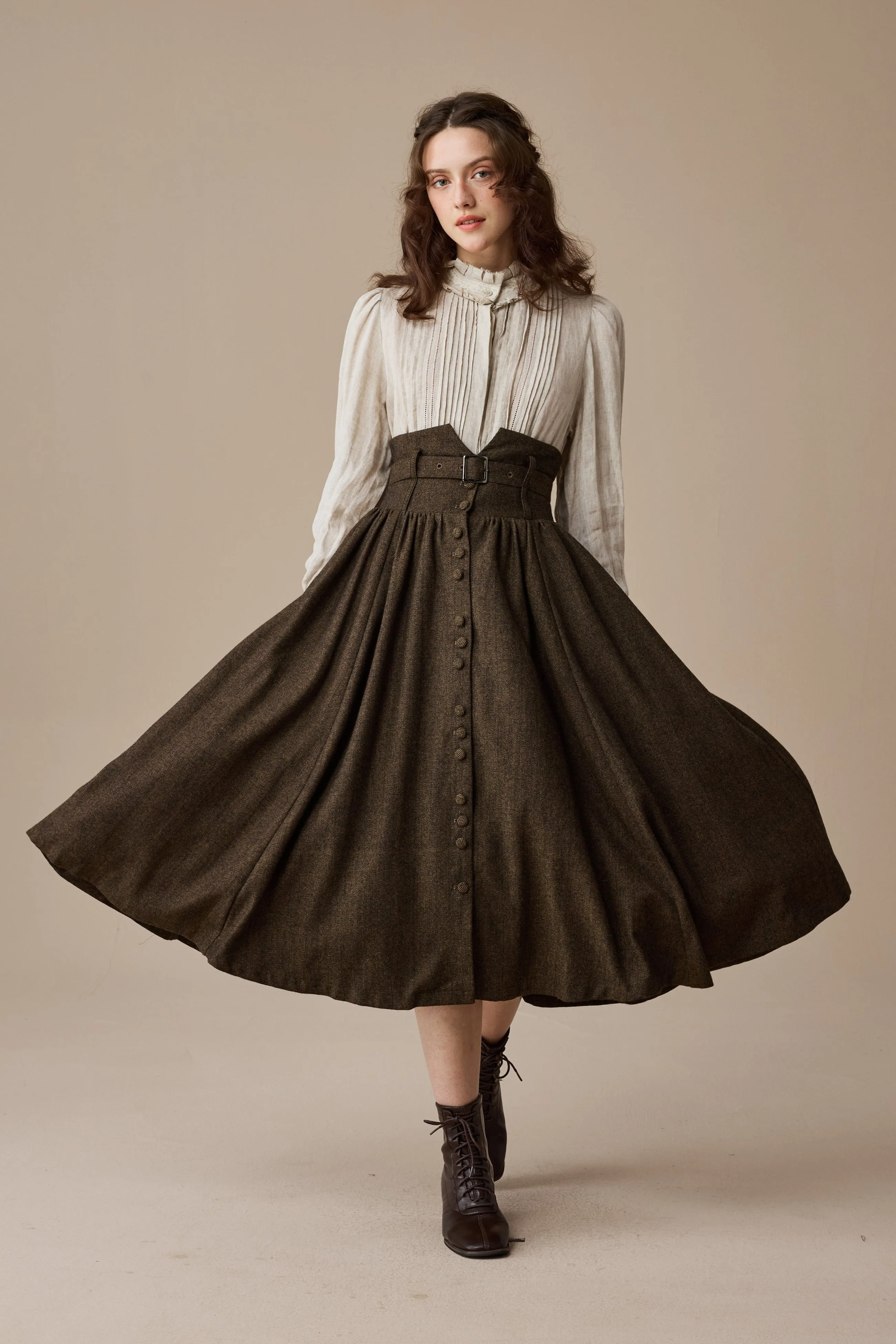 Bette 28 | Retro Belted Wool Skirt Tunic top