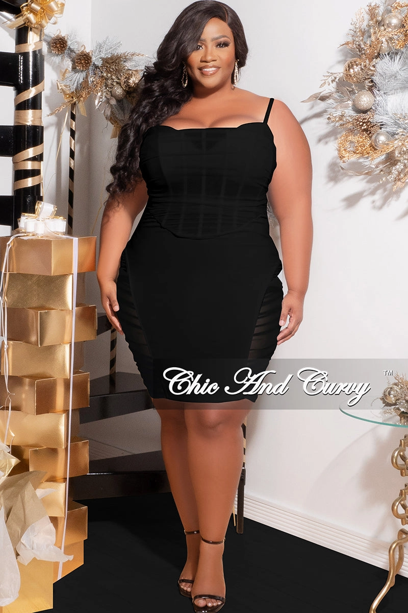 Final Sale Plus Size Sleeveless Midi Dress with Mesh Sides in Black Breathable Performance