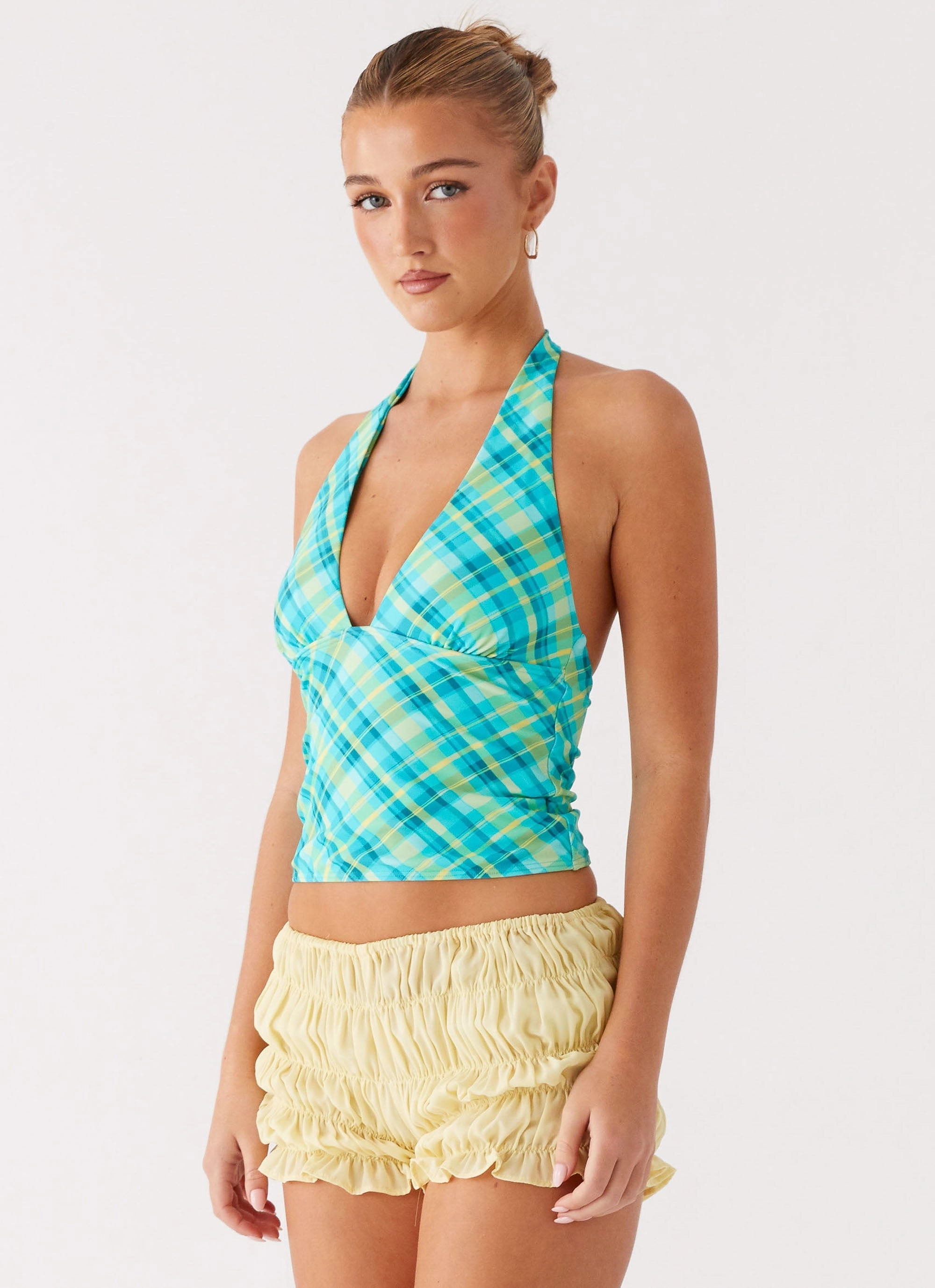 Durable Weave SublimatedPrint Jetsetter Halter Top - Green Check