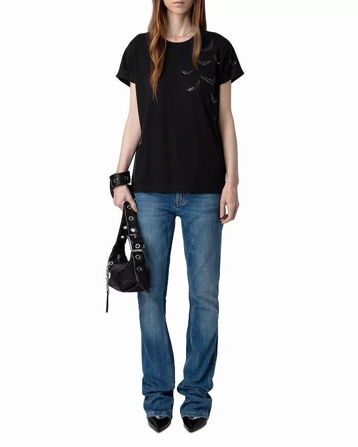 Low Environmental Impact Stretch performance Zadig & Voltaire Anya PCL Rain Rhinestone Wing Tee