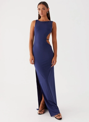 Sutton Maxi Dress - Navy Draped Silhouette Pure Shape