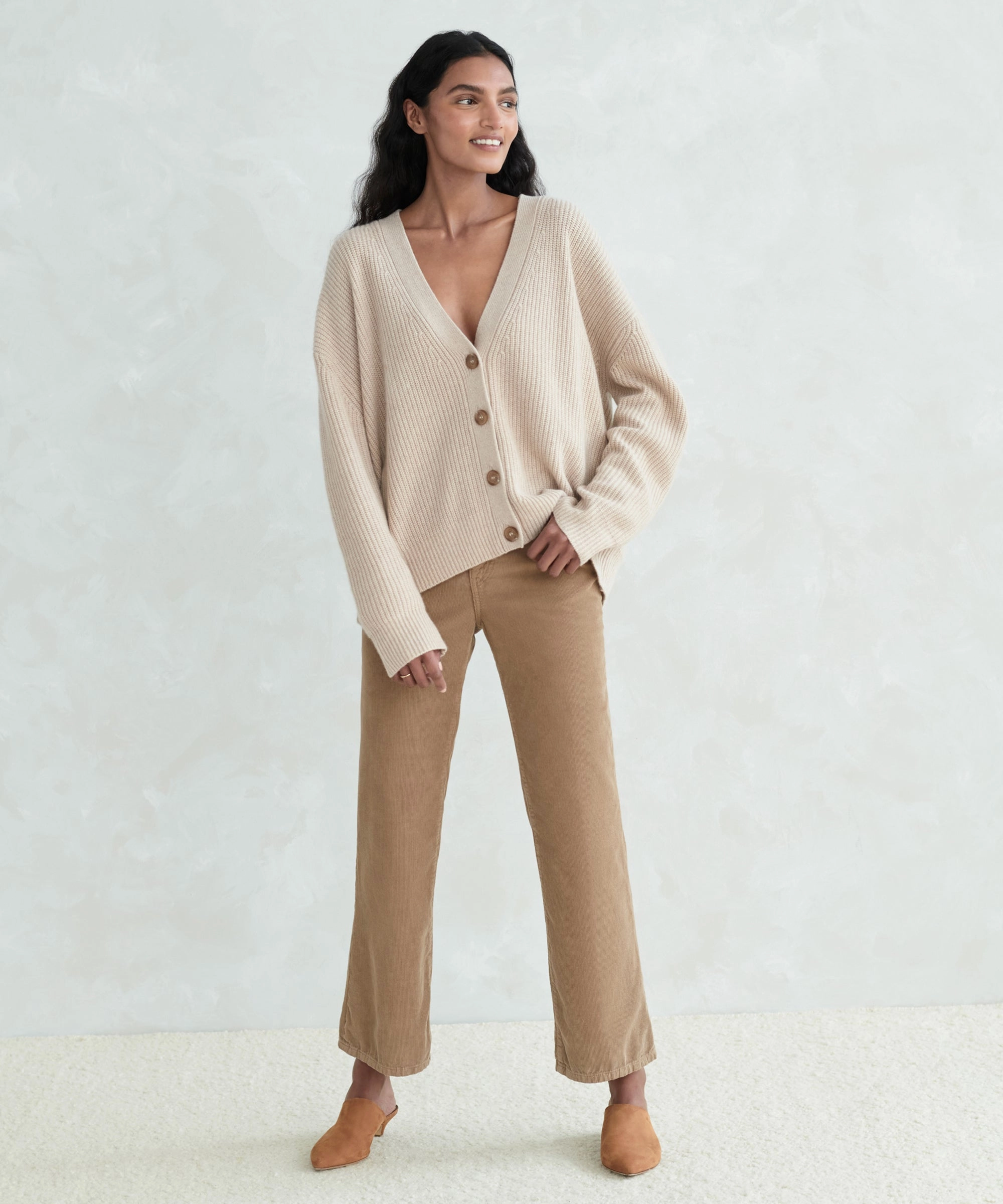 Cropped Cashmere Cocoon Cardigan DenseKnit Fabric