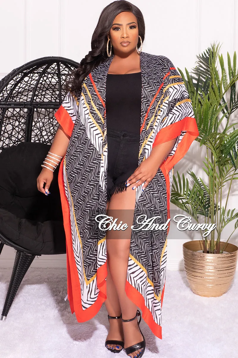 Final Sale Plus Size Caftan in Red Black and White Print TaperedLeg