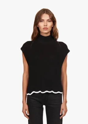 Autumn Cashmere Sleeveless Tipped Scallop Edge Shaker Mock ContrastPlacket