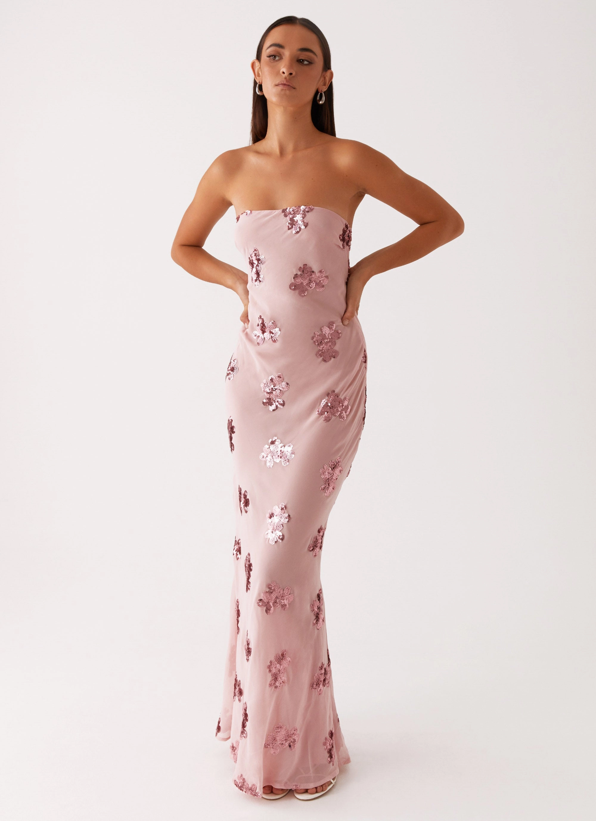 Sweet Escape Sequin Maxi Dress - Baby Pink Elegant holiday wear Minimal Cut
