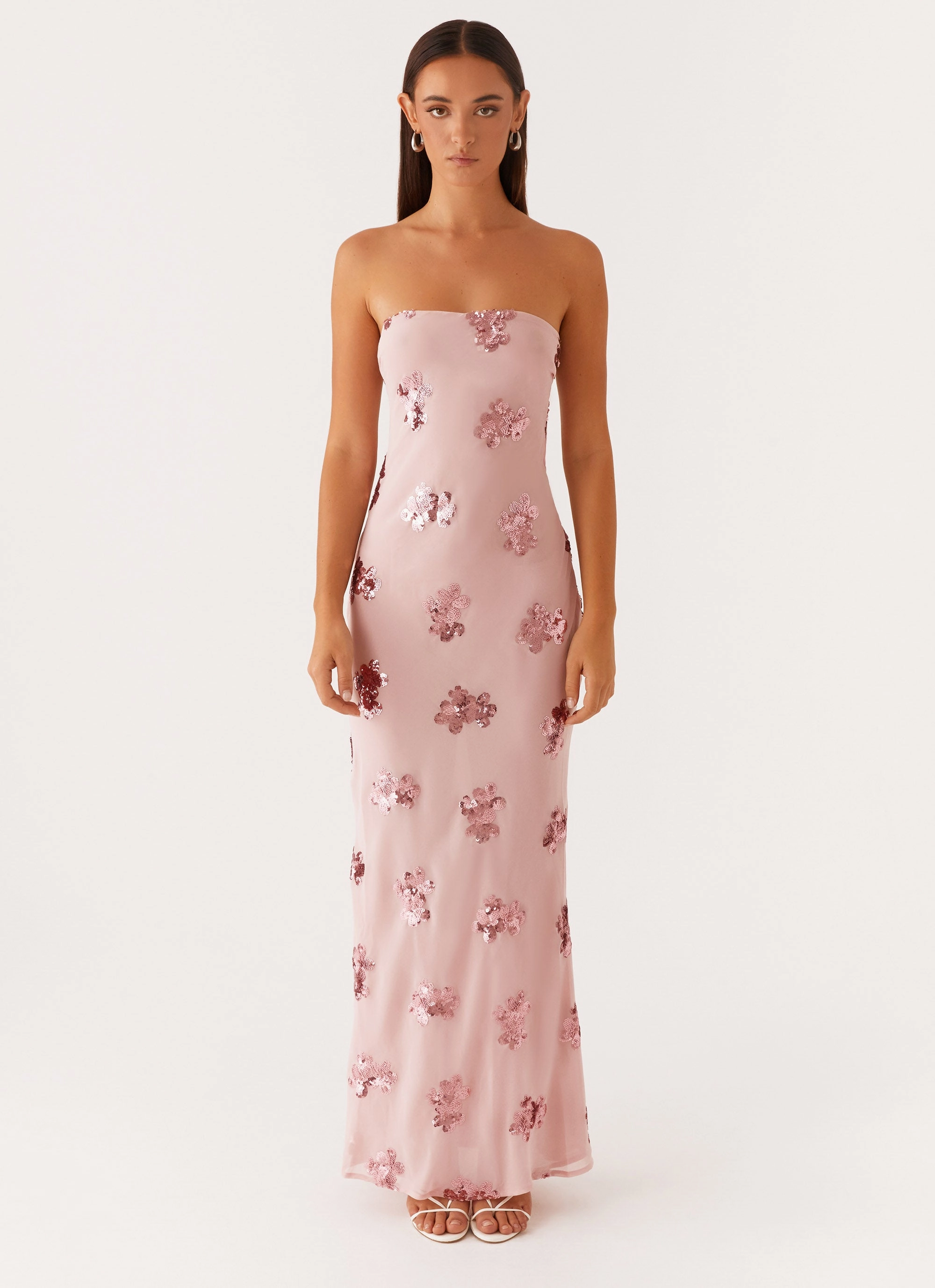 Flowy summer gown Vintage Vibe Sweet Escape Sequin Maxi Dress - Baby Pink