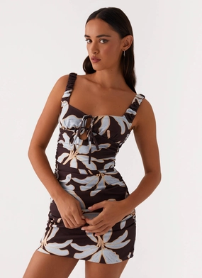 Sweet Melody Ruched Mini Dress - Opulent Brown Gentle Motion Lounge Style