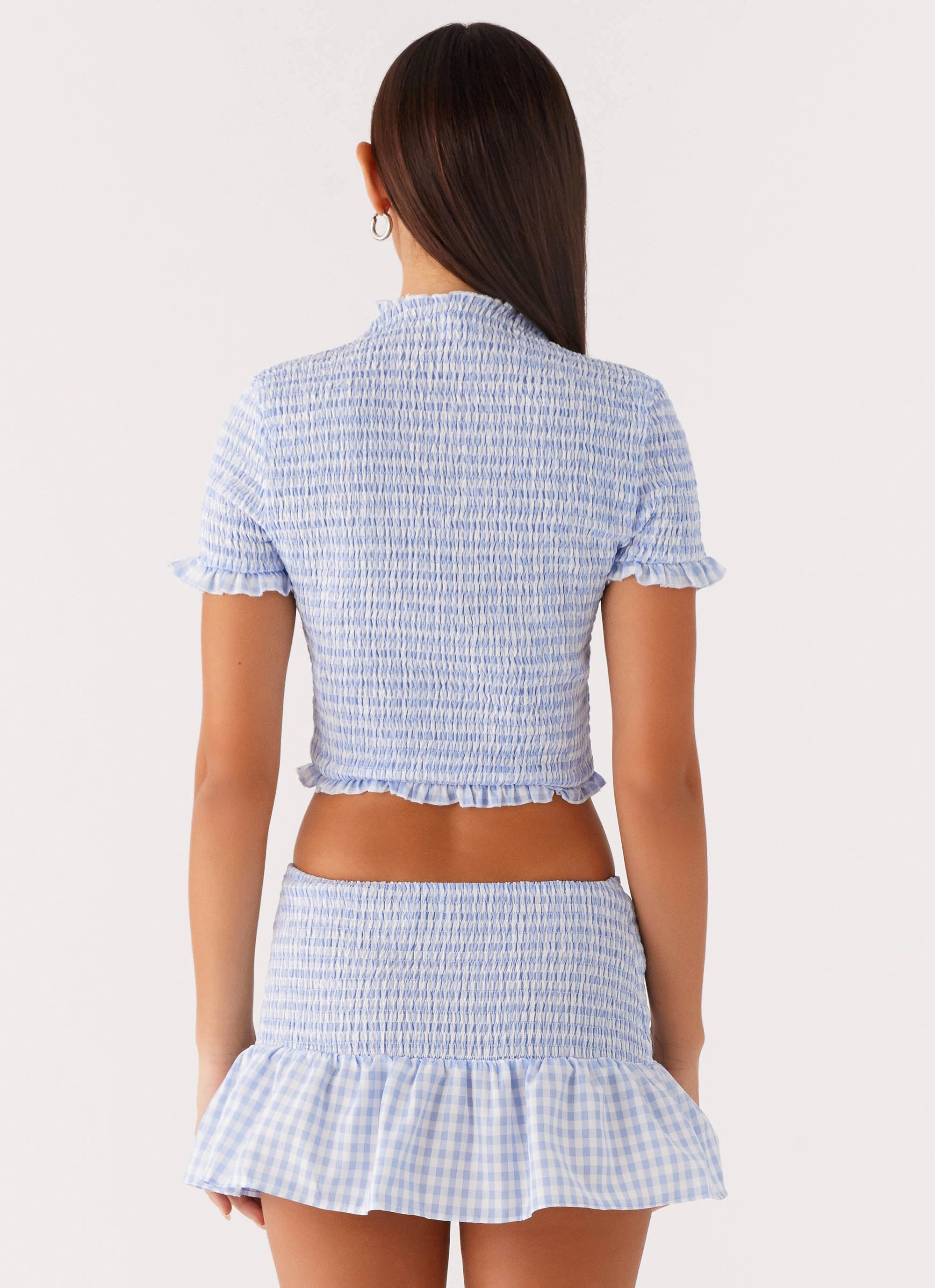 Sweetest Pie T-Shirt - Baby Blue Gingham HighElasticity Thread BoxySilhouette