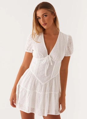 Sweetness Mini Dress - White Flattering Style Fit Dress for brunch