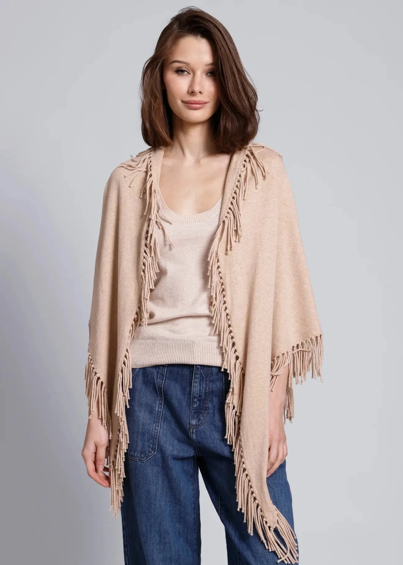 Simple Pullover Reversible Layering Tech Minnie Rose Cashmere Fringe Shawl