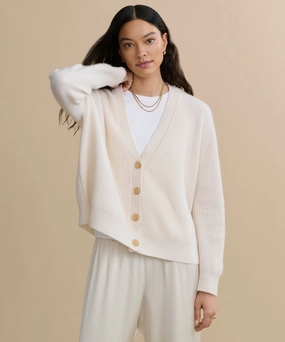 HandLinked Seams Cropped Cashmere Cocoon Cardigan