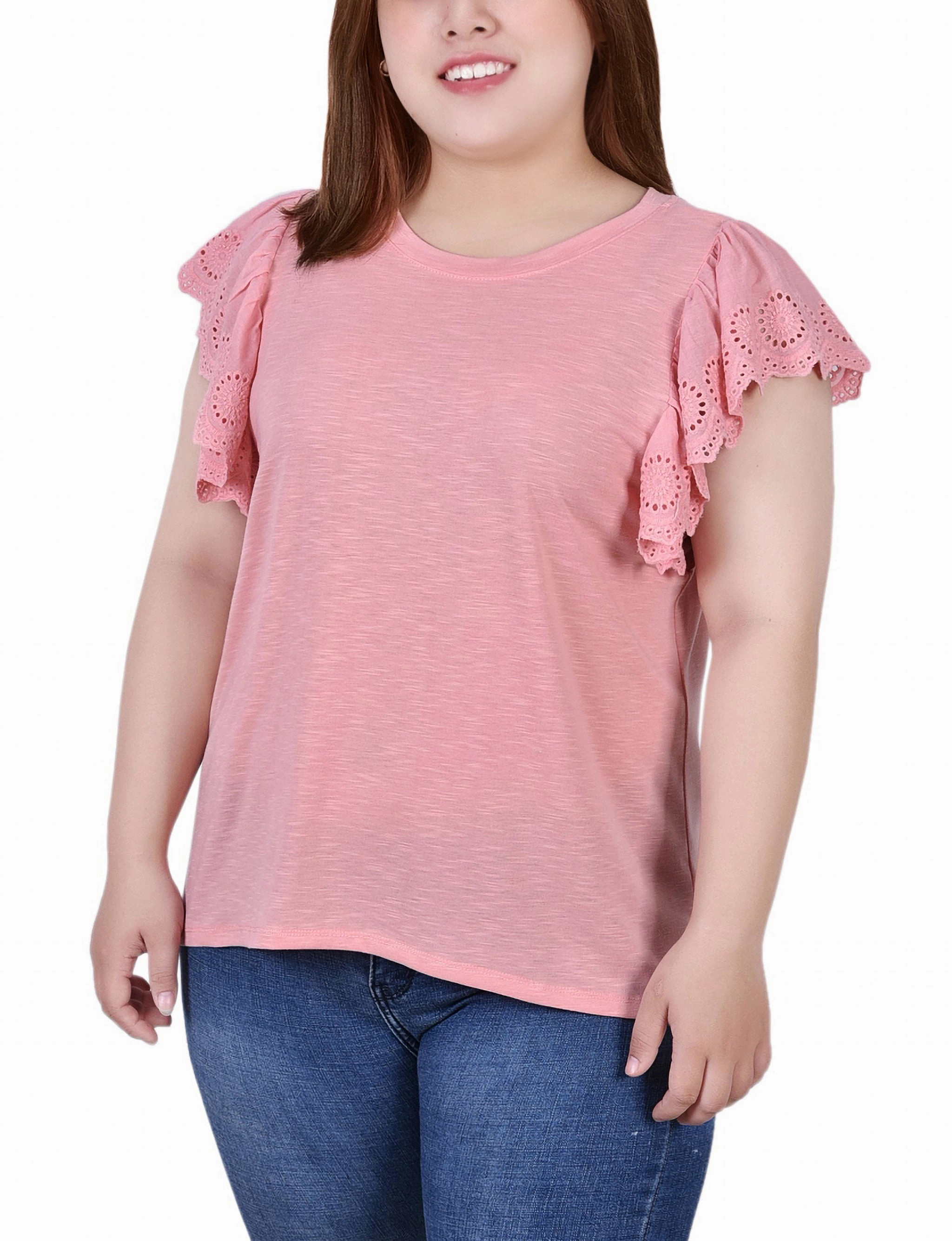 NonToxicCoating RelaxedSilhouette Plus Size Flutter Sleeve Slub Knit Top