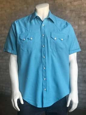 Rockmount Mens Aqua Polyester UV Protection Western S/S Shirt Timeless Piece