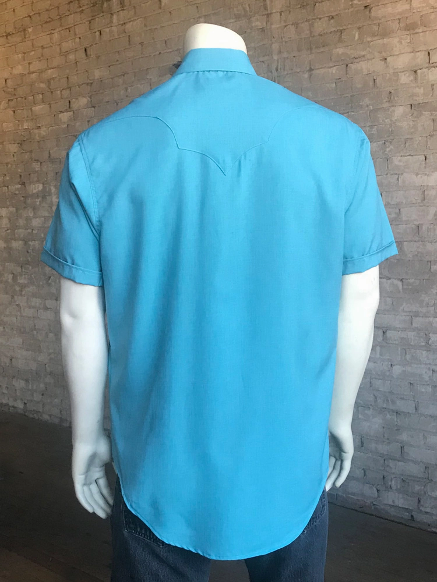 Rockmount Mens Aqua Polyester UV Protection Western S/S Shirt Microfiber Material