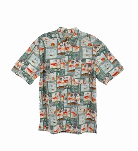 Gym Wear mix and match Scully Mens Island Surfers Pine 100% Cotton S/S Shirt