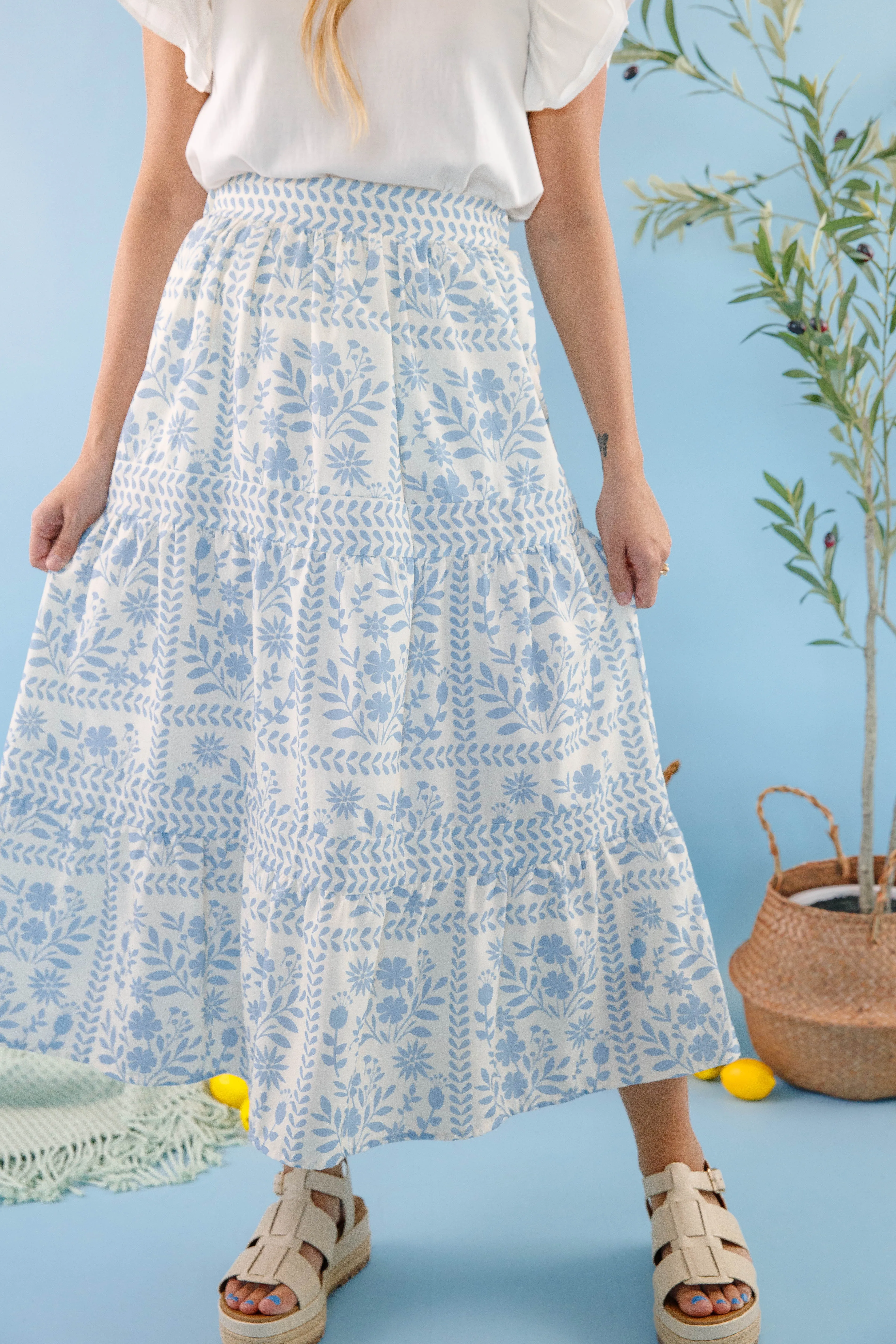 Stay Dry Unrestricted Movement Lots Of Happiness Midi Skirt-Sky Blue