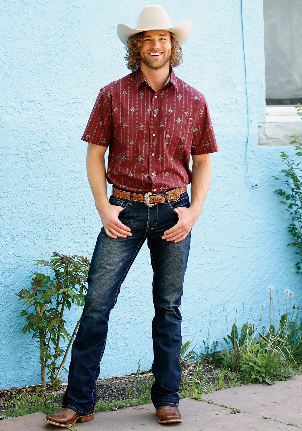 Party Ready Tin Haul Mens Arrow Aztec Stripe Wine 100% Cotton S/S Shirt